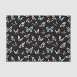 Elegant Black en Pastel Rainbow Butterfly Pattern Tissuepapier