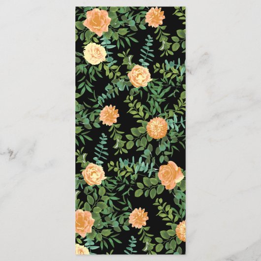 Elegant Black en Peach Roos Wedding Menu (Achterkant)