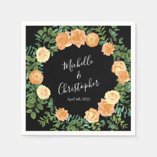 Elegant Black en Peach Roos Wedding Servet