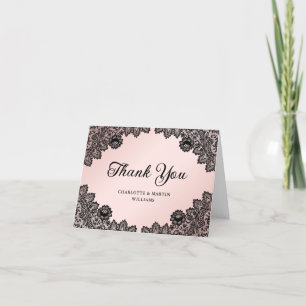 Elegant Black en Pink Chic Floral Wedding Bedankkaart