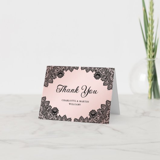 Elegant Black en Pink Chic Floral Wedding Bedankkaart (Voorkant)