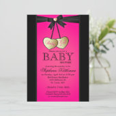 Elegant Black en Pink Damask | Baby shower Kaart (Staand voorkant)