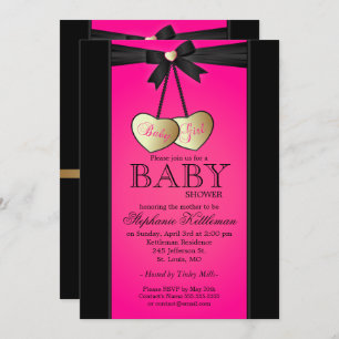 Elegant Black en Pink Damask   Baby shower Kaart