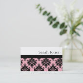 Elegant Black en Pink Damask Visitekaartje (Staand voorkant)