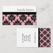 Elegant Black en Pink Damask Visitekaartje (Voorkant / Achterkant)