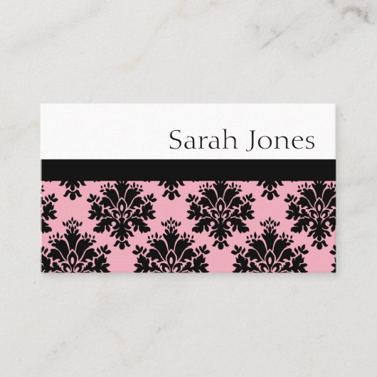 Elegant Black en Pink Damask Visitekaartje (Voorkant)