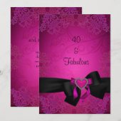 Elegant Black en Pink Fabulous 40th Birthday Kaart (Voorkant / Achterkant)