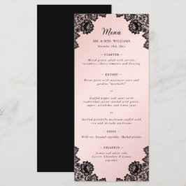 Elegant Black en Pink Floral Lace Wedding Menu
