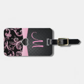 Elegant Black en Pink Floral Pattern Bagagelabel (Voorkant horizontaal)