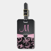 Elegant Black en Pink Floral Pattern Bagagelabel (Voorkant verticaal)