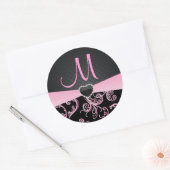 Elegant Black en Pink Floral Pattern Ronde Sticker (Envelop)