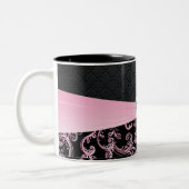 Elegant Black en Pink Floral Pattern Tweekleurige Koffiemok (Links)