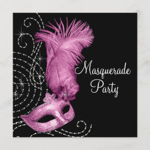 Elegant Black en Pink Masquerade Party Kaart