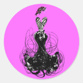 Elegant Black en Pink  Retro Diva Mode Ronde Sticker (Voorkant)