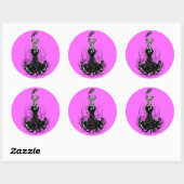 Elegant Black en Pink  Retro Diva Mode Ronde Sticker (Vel)