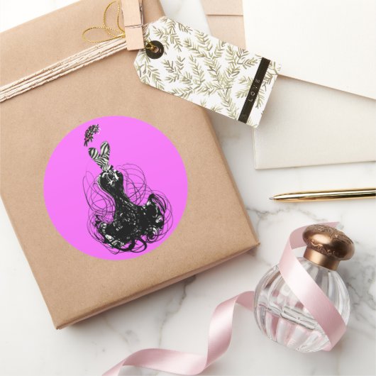 Elegant Black en Pink  Retro Diva Mode Ronde Sticker (Geschenken)