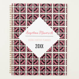 Elegant Black en Pink Square Flowers Patroon Planner