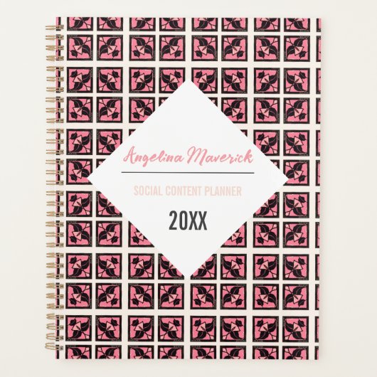 Elegant Black en Pink Square Flowers Patroon Planner (Voorkant)