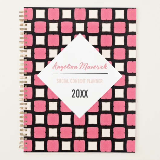 Elegant Black en Pink Square Pattern Planner (Voorkant)