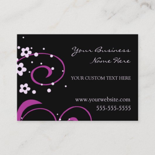 Elegant Black en Pink Swirls Visitekaartjes (Voorkant)