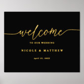 Elegant Black en Real Folie Weddenschap Welkomstte Folie Afdrukken (Voorkant)