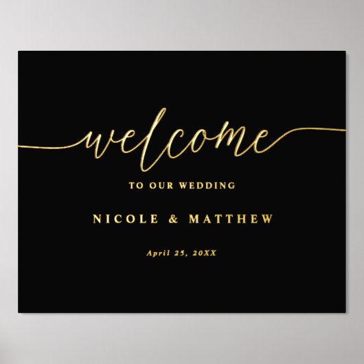Elegant Black en Real Folie Weddenschap Welkomstte Folie Afdrukken (Voorkant)