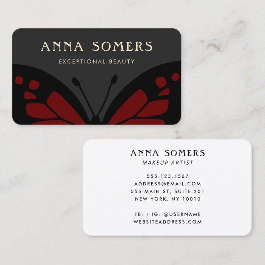 Elegant Black en Red Butterfly Visitekaartje (Voorkant / Achterkant)