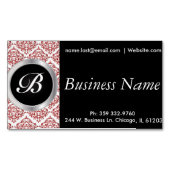 Elegant Black en Red Damask Visitekaartje Magneet (Voorkant)
