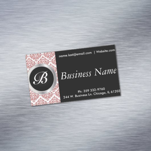 Elegant Black en Red Damask Visitekaartje Magneet (Voorbeeld)