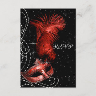Elegant Black en Red Masquerade Party RSVP