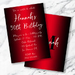 Elegant Black en Red Ombre 50th Birthday Kaart<br><div class="desc">Nodig het doek uit voor haar 50ste verjaardag viering. Opvallend zwarte en rode ombre verjaardag uitnodiging.  achtergrondkleur achter de verloopafbeelding.  verjaardagsfeest nodigt uit. Glam en kic uitnodigingen. Pas de moderne en elegante stijlen van de calligrafische doopvont aan.</div>