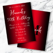 Elegant Black en Red Ombre 50th Birthday Kaart