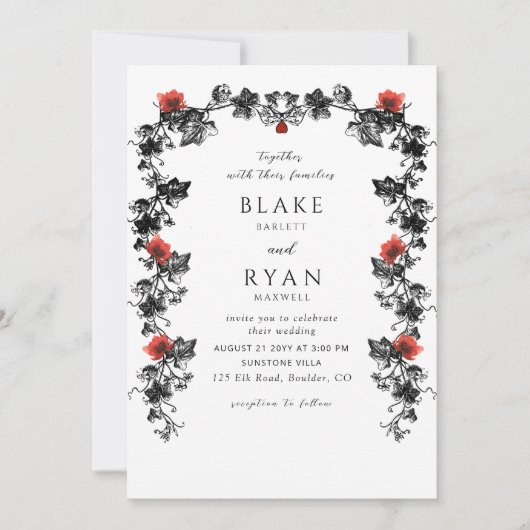 Elegant Black en Red Victoriaans Gothic Wedding Kaart (Voorkant)