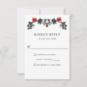 Elegant Black en Red Victoriaans Gothic Wedding RSVP Kaartje (Voorkant)