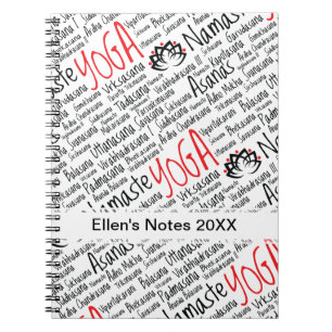 Elegant Black en Red Yoga Positions Lotus Blossom Notitieboek