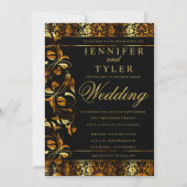 Elegant Black en Rich Gold Damask Invitation Kaart (Voorkant)
