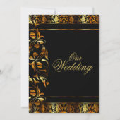 Elegant Black en Rich Gold Damask Invitation Kaart (Achterkant)