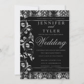 Elegant Black en Rich Silver Damask Invitation Kaart (Voorkant)