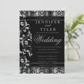 Elegant Black en Rich Silver Damask Invitation Kaart (Staand voorkant)