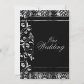 Elegant Black en Rich Silver Damask Invitation Kaart (Achterkant)