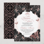 Elegant Black en Roos Gold Floral Quinceanera Kaart (Voorkant / Achterkant)