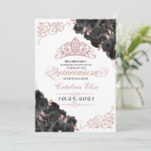 Elegant Black en Roos Gold Floral Quinceanera Kaart (Staand voorkant)