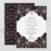 Elegant Black en Roos Gold Floral Quinceanera Kaart (Voorkant / Achterkant)