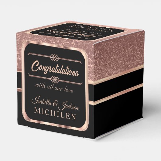 Elegant Black en Roos Gold Glitter Bedankdoosjes (Achterkant)