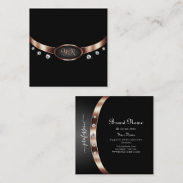 Elegant Black en Roos Gold met Monogram Diamonds Vierkante Visitekaartje