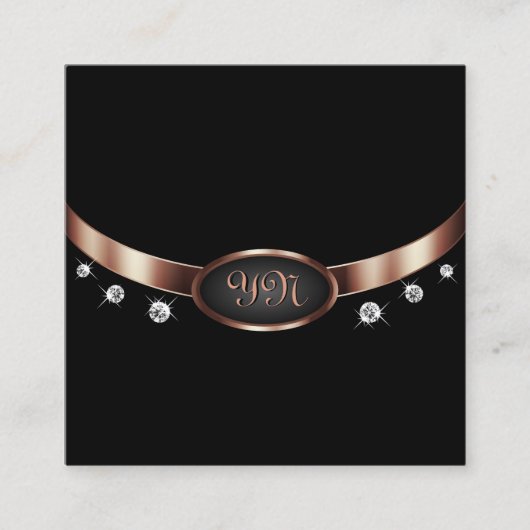 Elegant Black en Roos Gold met Monogram Diamonds Vierkante Visitekaartje (Voorkant)