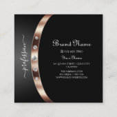 Elegant Black en Roos Gold met Monogram Diamonds Vierkante Visitekaartje (Achterkant)