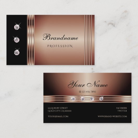 Elegant Black en Roos Gold Sparging Diamonds Visitekaartje (Voorkant / Achterkant)