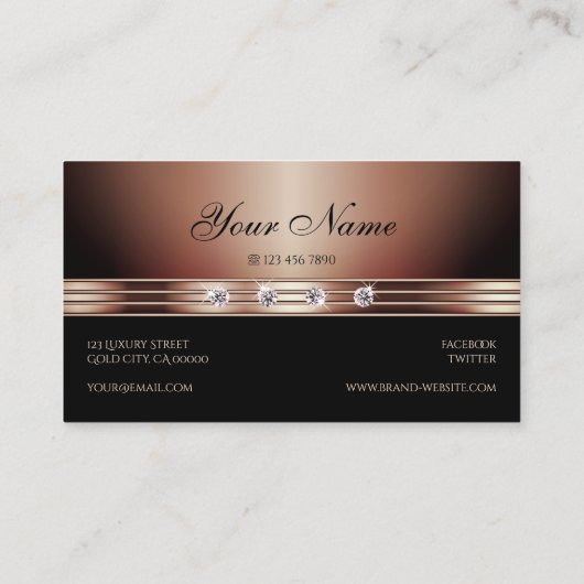 Elegant Black en Roos Gold Sparging Diamonds Visitekaartje (Achterkant)