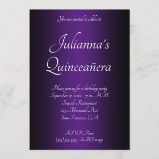 Elegant Black en Royal Paars Ombre Quinceañera Kaart